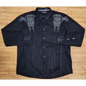 Roar Shirt Men's 3XL Black White Embroidered Western Vibrant Long Sleeve Buckle